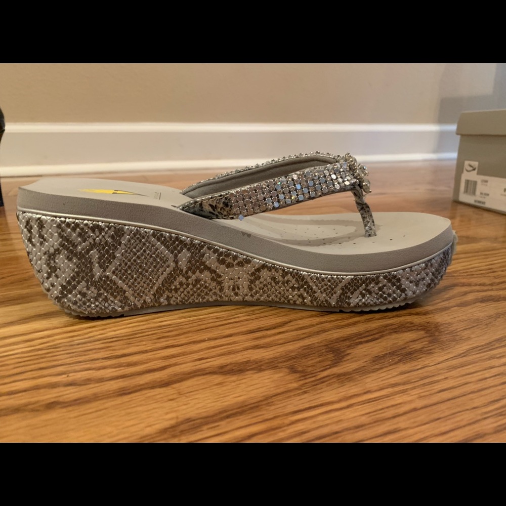 Snake skin print with rhinestones wedge sandal